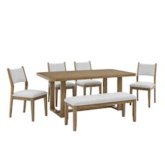 Darla 6Pc 72"W Rectangular Walnut Oak Finish Sled Dining Set with Bench