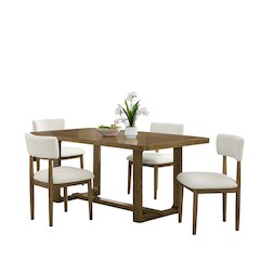 5Pc 72" Rectangular Walnut Oak Finish Sled Dining Set with Sherpa Fabric Chairs
