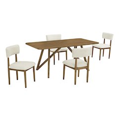 Darla 5Pc 70"W Rectangular Walnut Oak Geometric Cross Base Dining Set