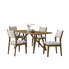 Darla 5Pc 70" Rectangular Walnut Oak Geometric Cross Base Dining Set