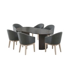 7-Piece Dining Set with 80" Gray Oval Table & 6 Gray Barrel Chairs