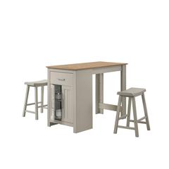 Alonzo Light Gray Small Space Counter Height Dining Table with Cabinet, Drawer, and 2 Ergonomic Counter Stools