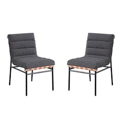 Lahni Dark Gray Boucle Fabric Set of 2 Dining Chair with Black Iron Legs