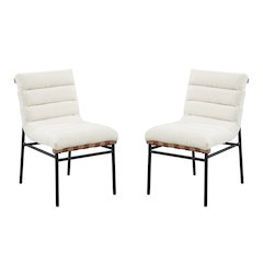 Lahni White Boucle Fabric Set of 2 Dining Chair with Black Iron Legs