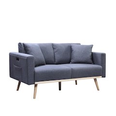 Easton Dark Gray Linen Fabric Loveseat with USB Charging Ports Pockets & Pillows