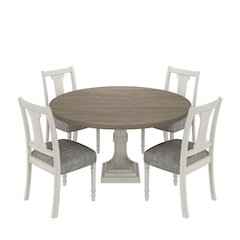 Tannen 59"W Round White and Gray 5-Pc Dining Table Set