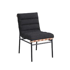 Set of 2 Dining Chairs, Black Boucle, Cognac PU, Black Iron Legs