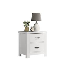 2-Drawer Nightstand, White, Black Handles