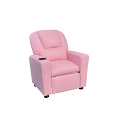 Kids Recliner Chair, Pink PU Leather, Cupholder