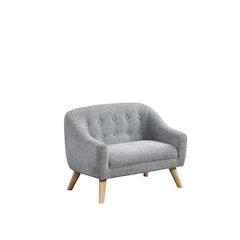 Amelia 28"W Gray Chenille Kids Sofa with Tufted Back and Wooden Legs