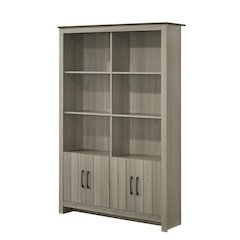 Nyla 47"W Gray Oak Bookcase Shelf with Cabinet Doors