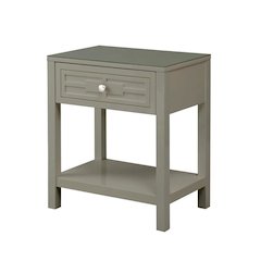 Dylan Taupe Wooden End Side Table Nightstand with Glass Top and Drawer