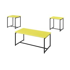 3 Piece Table Set, Carbon Fiber Wrap, Yellow, Metal Frame