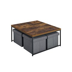 Caitlin Weathered Oak Wood Grain 5 Piece Coffee Table Set