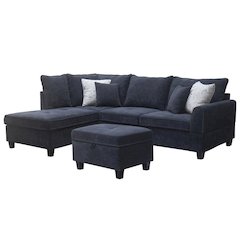 99.5"W Black Fabric Sectional Sofa with Left-Facing Chaise Storage Ottoman
