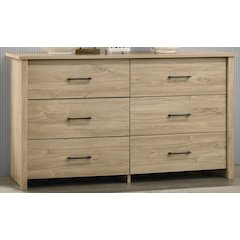 Celeste 57"W Light Oak Finish 6-Drawer Dresser with Black Handles