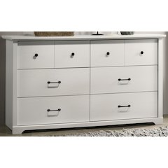 Elara 57"W White 6-Drawer Dresser with Black Handles