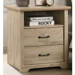 22"W Light Oak Finish 2-Drawer Nightstand Bedside Table with USB Charging  Ports