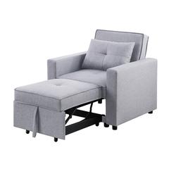 Zoey Light Gray Linen Convertible Sleeper Chair with Side Pocket