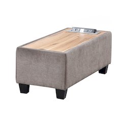 Light Gray Upholstered Storage Ottoman Console Table with Wooden Top