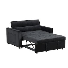 53.5"W Black Velvet Convertible Sleeper Loveseat with Tufting