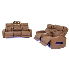 Light Brown Leather Aire Transformer Power Reclining Sofa & Loveseat, Set