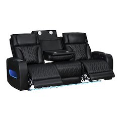 84"W Black Leather Aire Transformer Power Reclining Sofa with Power Headrest