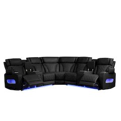Jazz 117"W Black Leather Aire Transformer Power Reclining Sectional Sofa
