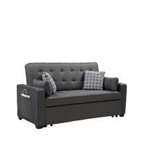 Modern Gray Fabric Sleeper Sofa Featuring USB Ports and Decorative Pillows