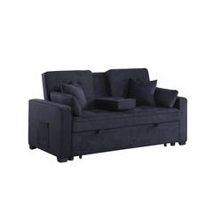 69.5"W Dark Gray Woven Fabric Convertible Sleeper Loveseat with Cup Holder