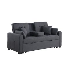 Cody II 70"W Dark Gray Linen Convertible Sleeper Loveseat with Dropdown Console