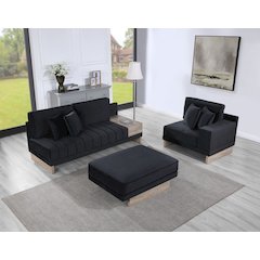 Memphis 122.5"W Black Velvet Reversible Sectional Sofa Ottoman