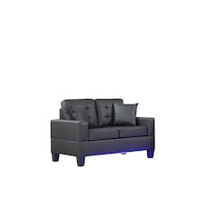55.5"W Black PVC Fabric Loveseat with LED Lights, USB Charger, Tufted Cushions