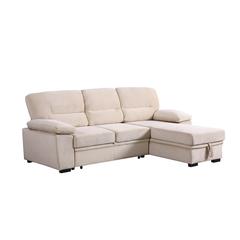 Kipling Beige Woven Fabric Reversible Sleeper Sectional Sofa Chaise