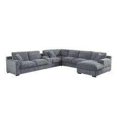 Fabric Corner Sectional Sofa with Right-Facing Chaise, Cupholders