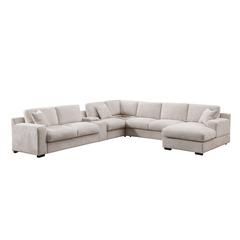 Fabric Corner Sectional Sofa with Right-Facing Chaise, Cupholders