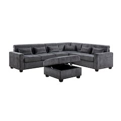 Trey 115"W Gray Chenille Sectional Sofa with Adjustable Backrest