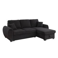 95"W Black Teddy Fleece Reversible Sleeper Sectional Sofa with Storage Chaise