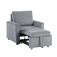 Oswin 33"W Gray Corduroy Armchair with Pull-Out Chaise and Side Pocket