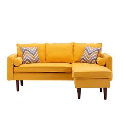 Mia Yellow Sectional Sofa Chaise with USB Charger & Pillows