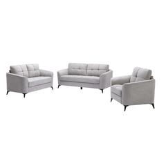 Callie Light Gray Velvet Fabric Sofa Loveseat Chair Living Room Set