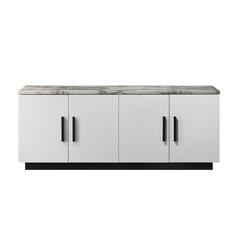 Matilda 63"W White Cabinet Console Table with White Faux Marble Top