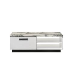 Matilda 47"W White Coffee Table with White Faux Marble Top