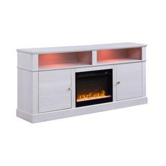 Lucifer 70"W White Walnut Finish TV Stand Console with Fireplace