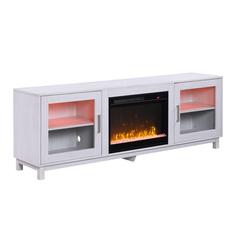 Summit 70"W White Walnut Finish TV Stand Console with Fireplace