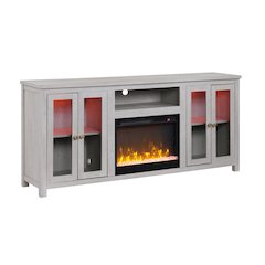 70"W White Walnut Finish Fireplace TV Stand Console with LED Light, Cabinets