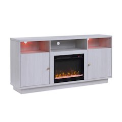 70"W White Walnut Finish Fireplace Console TV Stand with LED Light, Cabinets