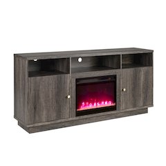 Ambrose 70"W Gray Walnut Finish Fireplace TV Stand Console with Heater