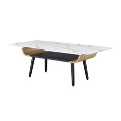 Landon Coffee Table with Glass White Marble Texture Top and Bent Wood Design