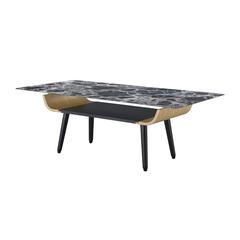 Landon Coffee Table with Glass Black Marble Texture Top and Bent Wood Design